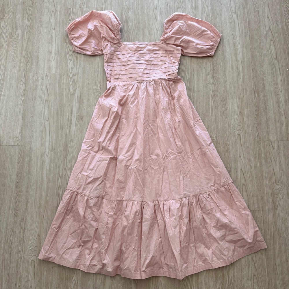 Pinkblush puff sleeve cotton ruffle trim midi dress nwot - Picture 6 of 6